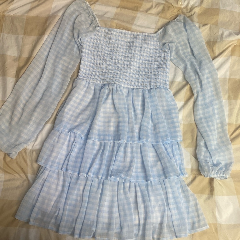 Madden NYC Pastel Blue Gingham Dress